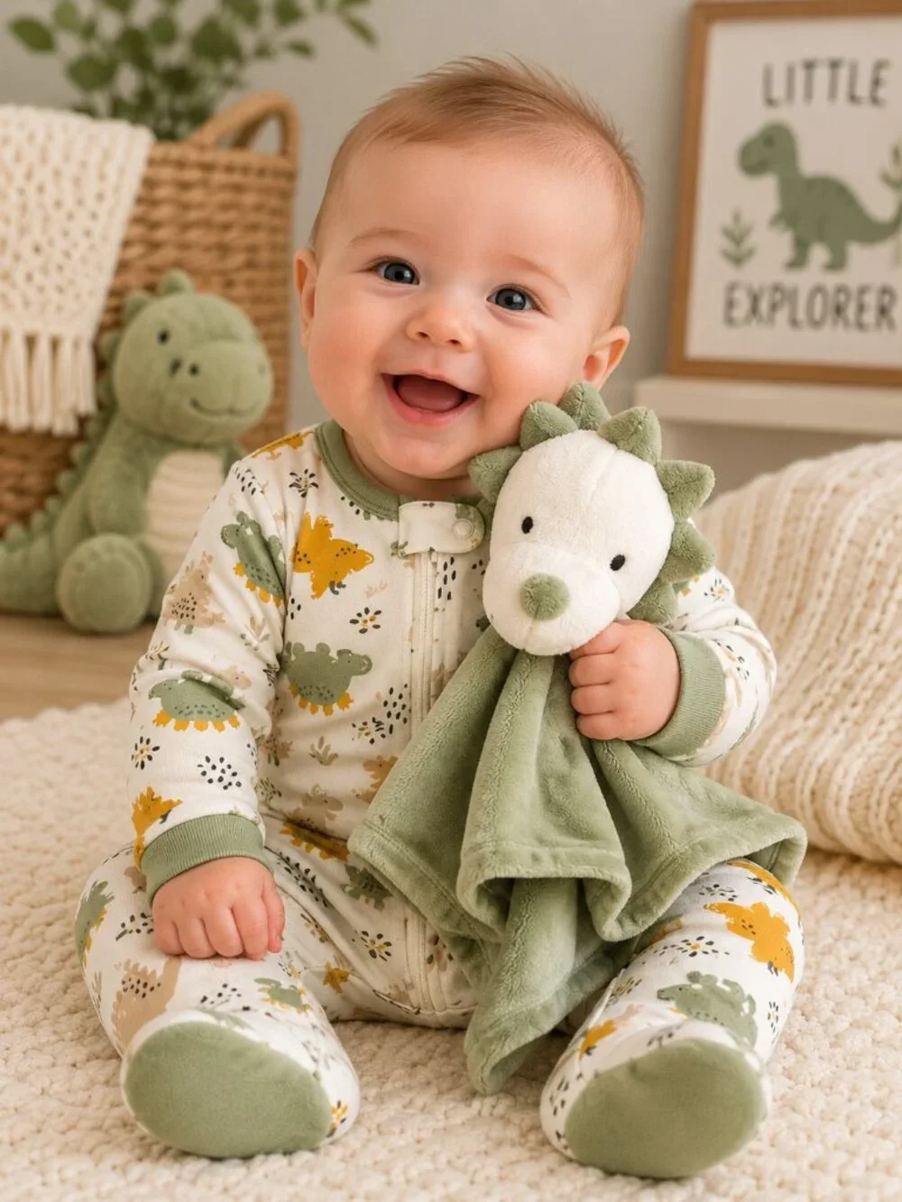 NWT Baby Essentials Baby Boy Footed Sleeper Set of 2 w/ Lovey & Cap Size 3 Month